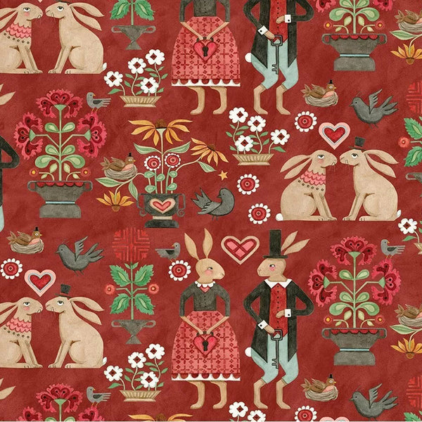 Hop Hop Hooray, Main Easter-Red Quilting Fabric