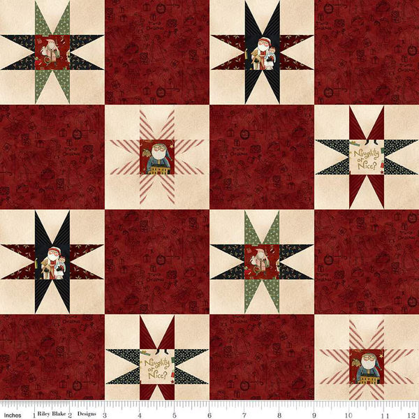 Naughty or Nice Quilt Block Fabric - Riley Blake Designs