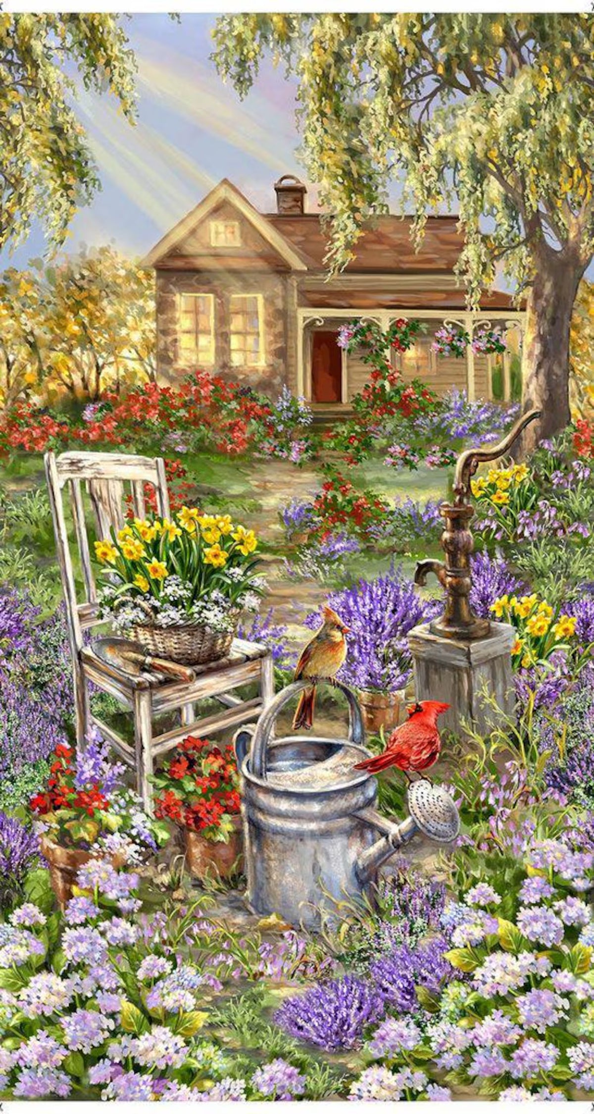 "A Gardener's Delight" Panel Fabric - Rustic Cottage & Lavender Dream