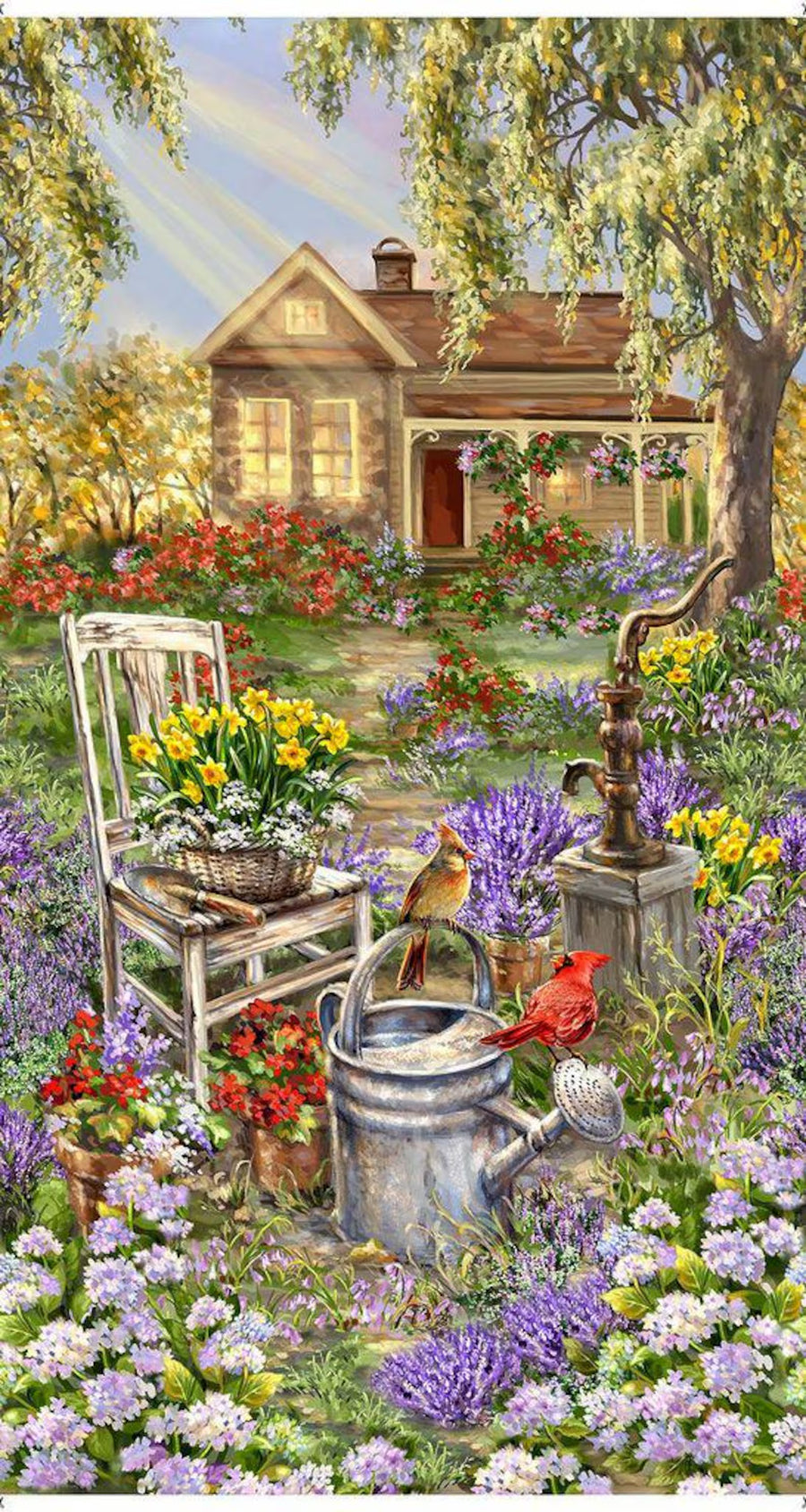"A Gardener's Delight" Panel Fabric - Rustic Cottage & Lavender Dream by Timeless Treasures