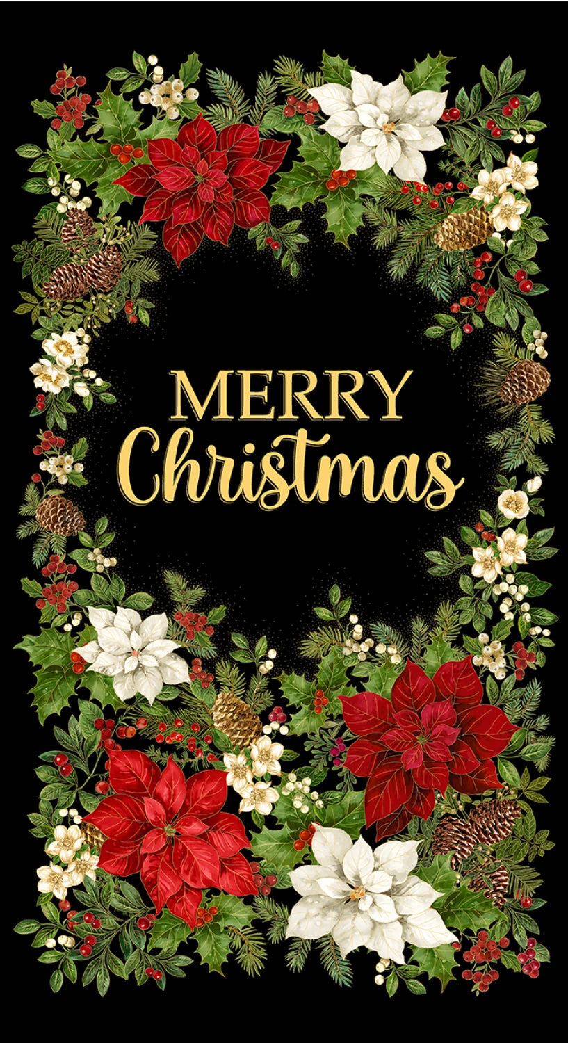 "Merry Christmas"- Black Panel 24" x 44" by Timeless Treasures fabric panel
