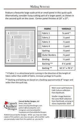 Sliding Screens Pattern by Canuck Quilter Designs