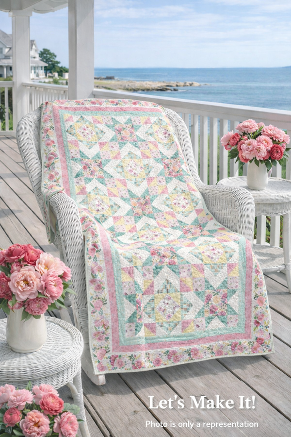 Peony Blossoms Throw Quilt by Lakeside Art Studio