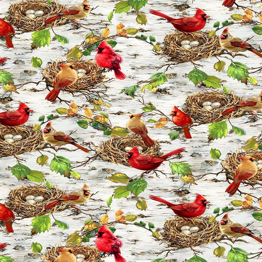 "Cardinals & Bird Nests Fabric" - Fabric by the 1/4 Yard by Timeless Treasures
