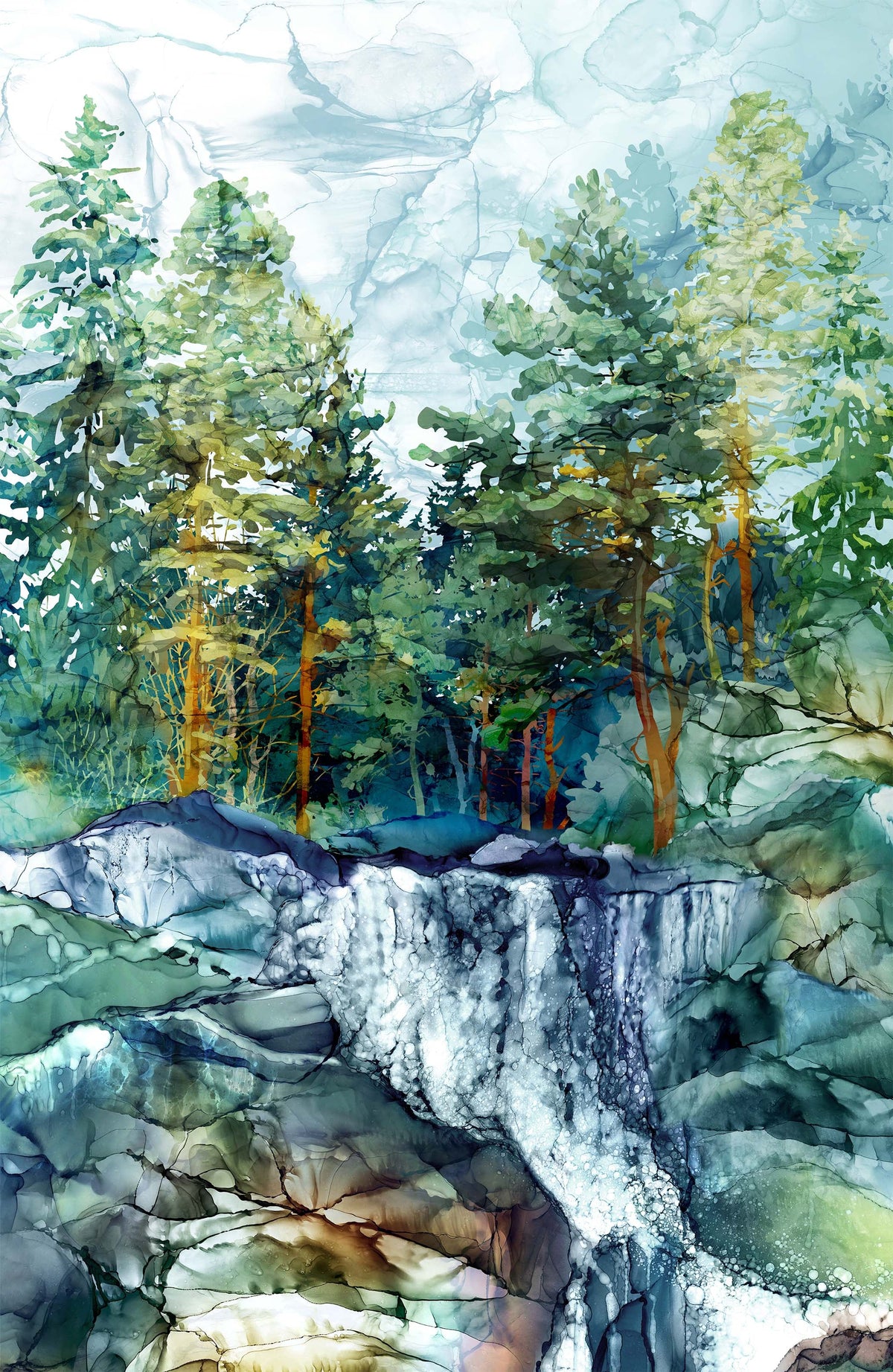 Cedarcrest Falls, Waterfall Quilting Fabric Panel