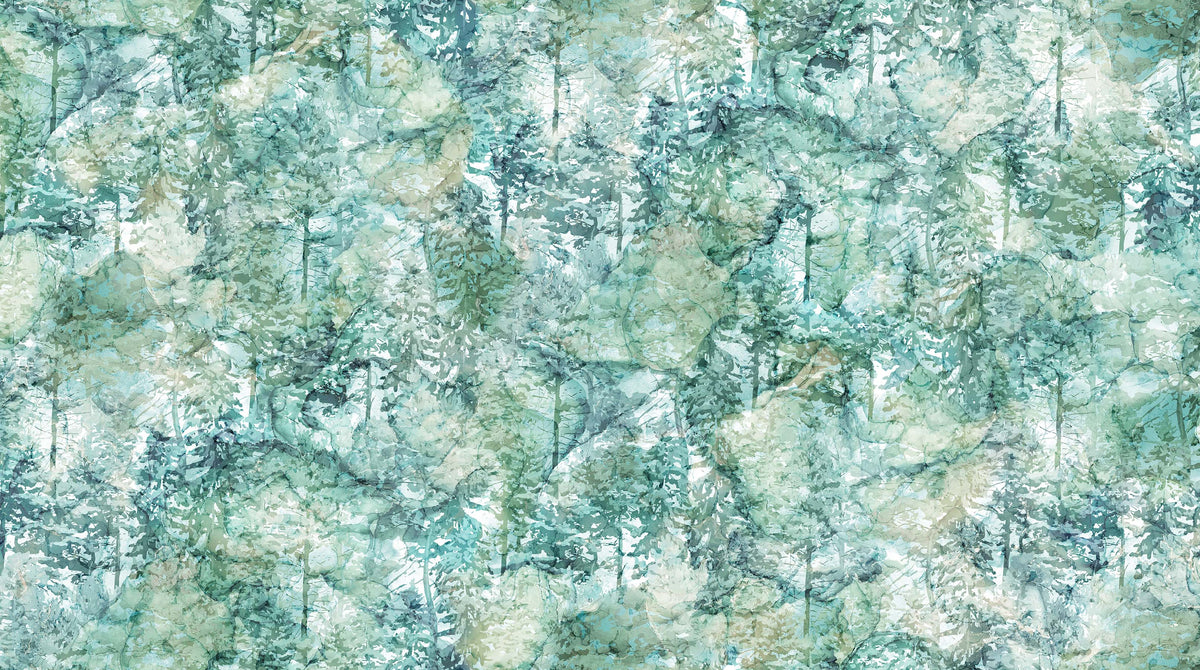 Cedarcrest Falls, Turquoise Pine Tree Quilting Fabric