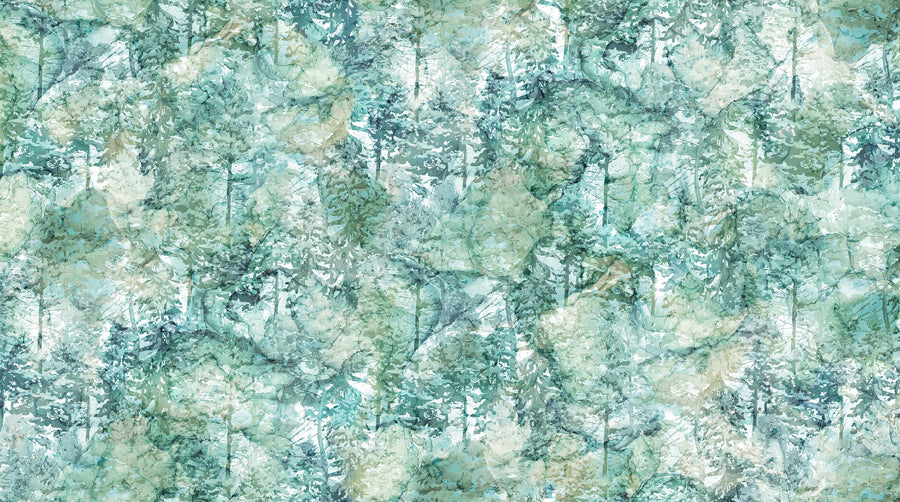 Cedarcrest Falls, Turquoise Pine Tree Quilting Fabric