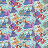 Berry Pickers, Women & Children-Turquoise Quilting Fabric