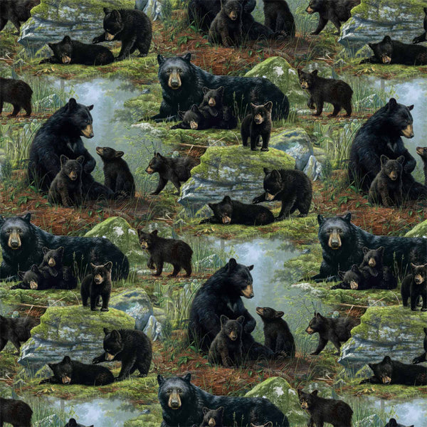 Bear's Den, Bears Scenic Quilting Fabric