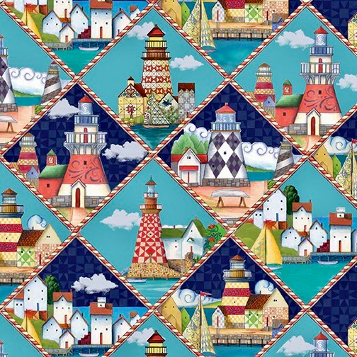 Shorelights "Diamond Lighthouse" Quilting Fabric by the 1/4 yard by Benartex