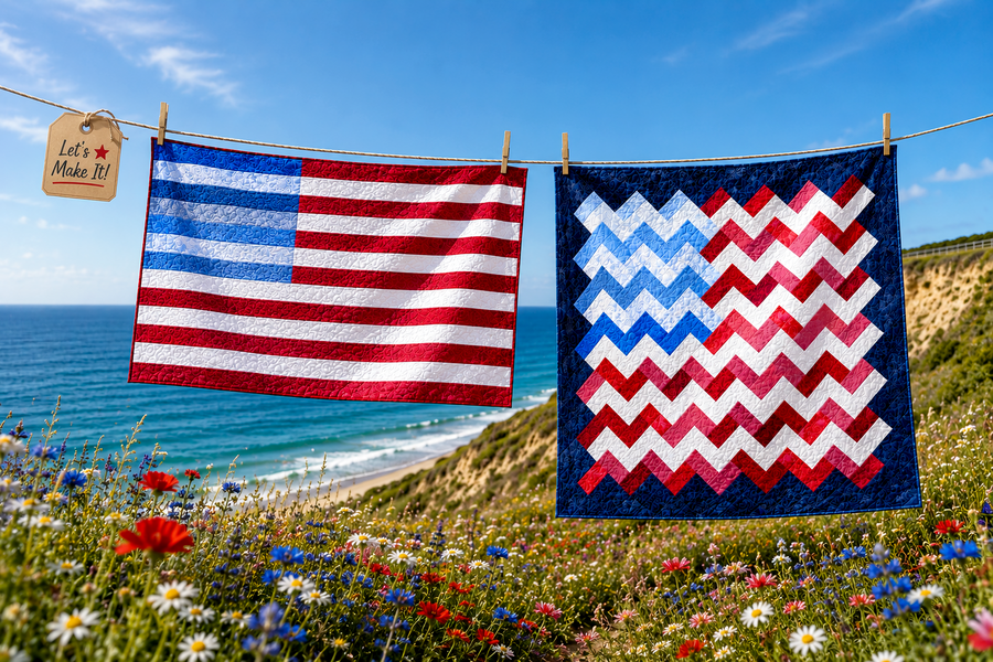 "Patriotic Pop" Red White and Two Quilt Kit –Featuring TWO Patriotic Flags in One Kit! by Wilmington Prints