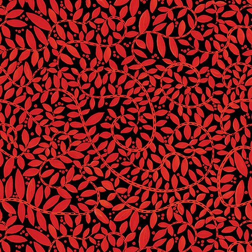 Folkscapes Fern Fabric Red on Black Fabric by the 1/4 Yard by Benartex