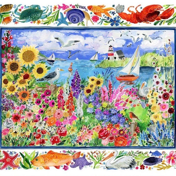 Chasing The Sun Fabric Panel by Dear Stella, Coastal Floral Quilt Panel