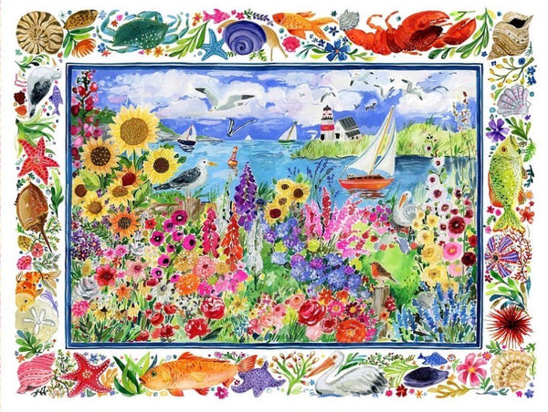 Chasing The Sun Fabric Panel by Dear Stella, Coastal Floral Quilt Panel