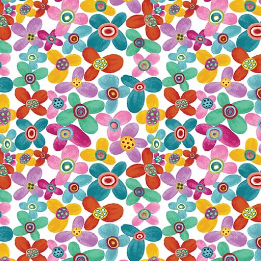 Folkscapes Floral Fabric White Fabric by the 1/4 Yard by Benartex
