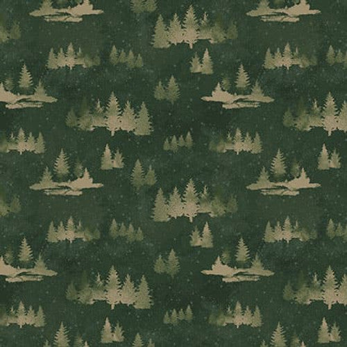 Moonlit Stroll, Trees-Green Quilting Fabric