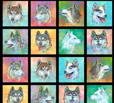 Silly Siberians – Husky Portraits Fabric Panel by Timeless Treasures