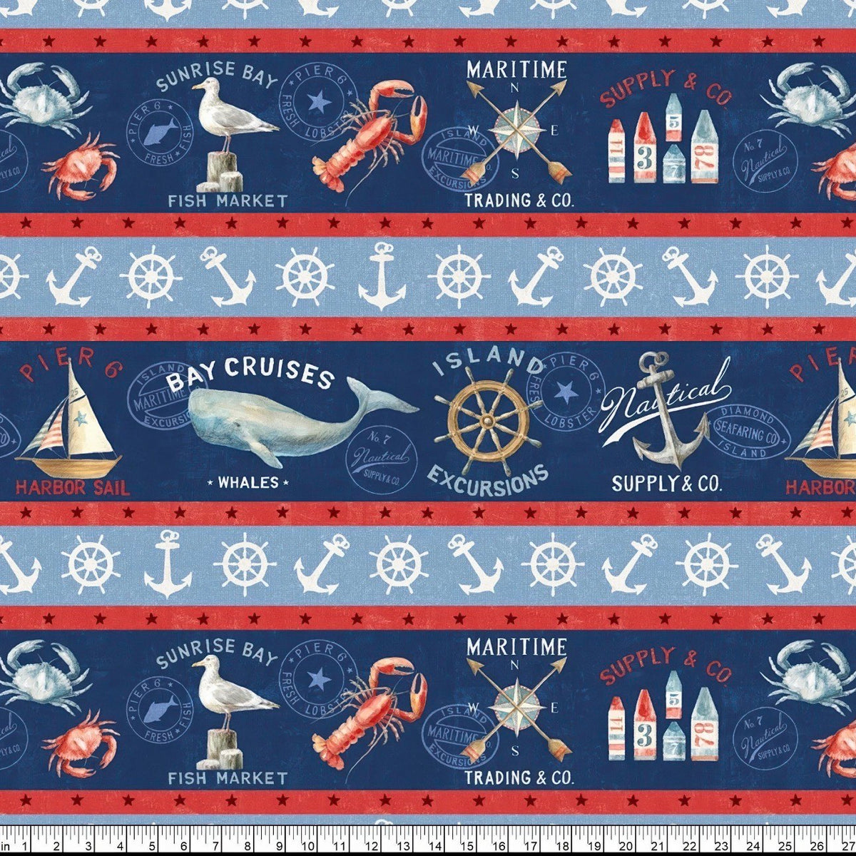At The Helm Border Stripe Fabric by the 1/4 Yard