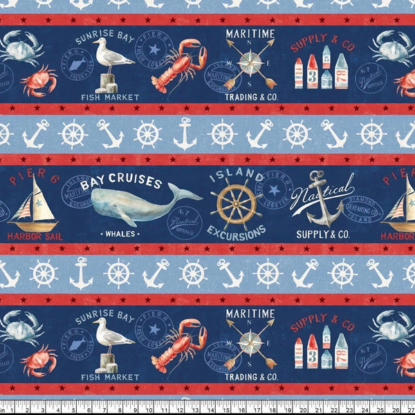 At The Helm Border Stripe Fabric by the 1/4 Yard
