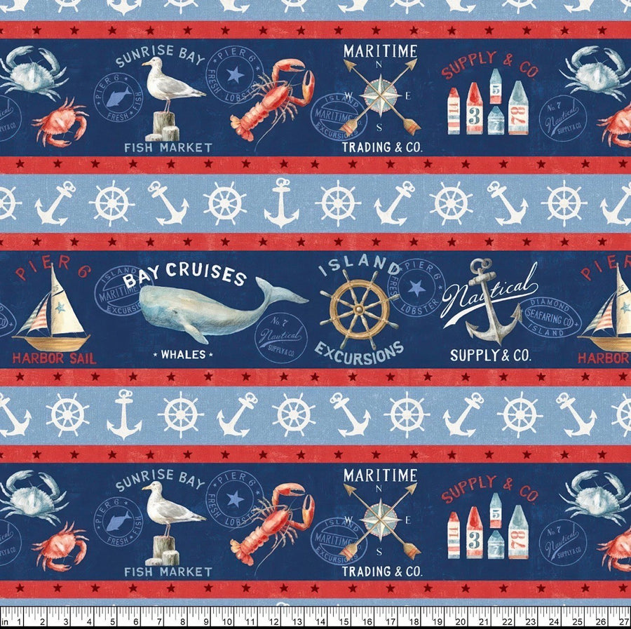 At The Helm Border Stripe Fabric by the 1/4 Yard by Wilmington Prints