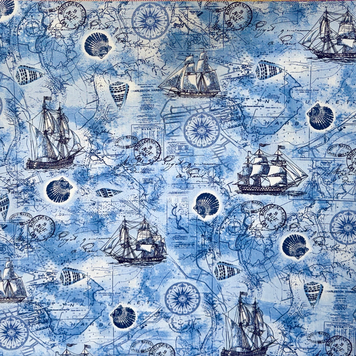 Beach Collection Nautical Map Fabric by the 1/4 Yard