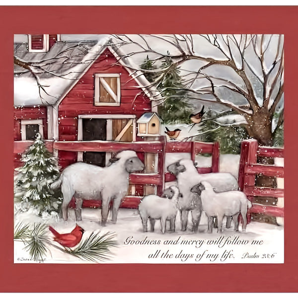 Springs Creative Winter Barn & Sheep Cotton Fabric Panel - Psalm 23:6