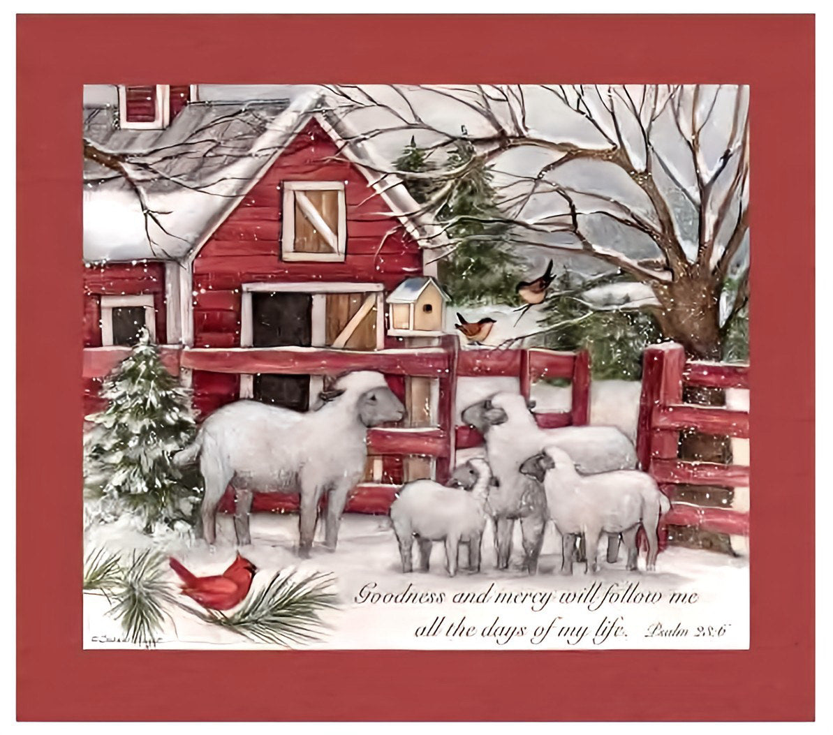 Springs Creative Winter Barn & Sheep Cotton Fabric Panel - Psalm 23:6