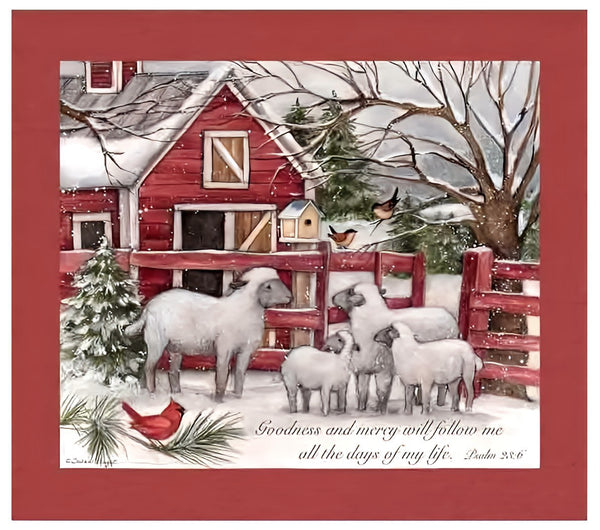 Springs Creative Winter Barn & Sheep Cotton Fabric Panel - Psalm 23:6