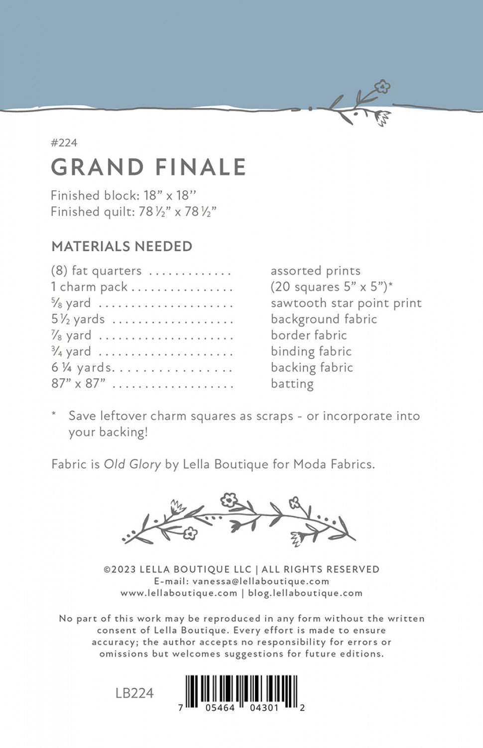 Grand Finale Pattern by Lella Boutique