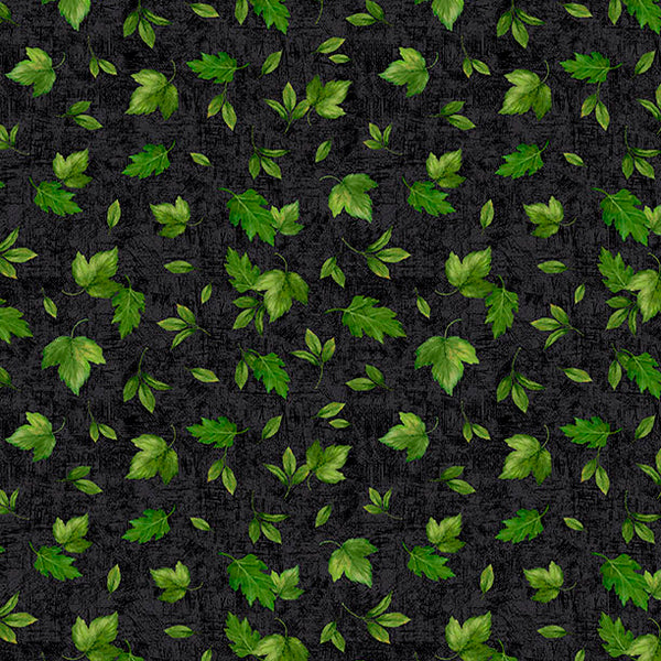Sunshine Whispers - "Leaves Toss on Black" - Fabric by the 1/4 Yard
