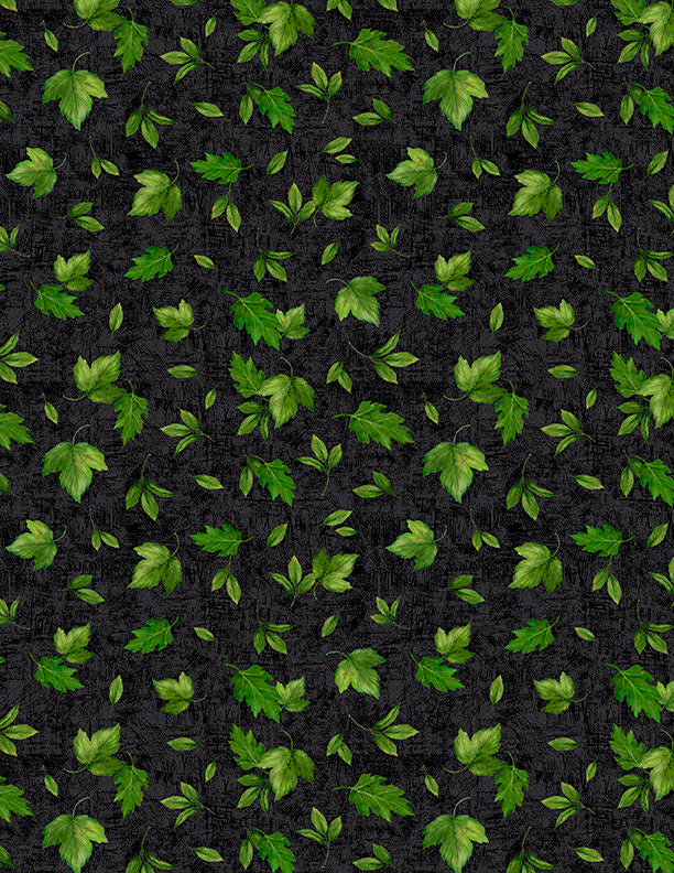 Sunshine Whispers Leaves Toss Black quilting fabric by Wilmington Prints