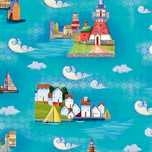 Shorelights "Lighthouse Blue" Quilting Fabric by the 1/4 yard by Benartex