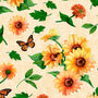 Sunshine Whispers - "Sunflower and Butterfly Toss on Cream" - Fabric by the 1/4 Yard by Wilmington Prints