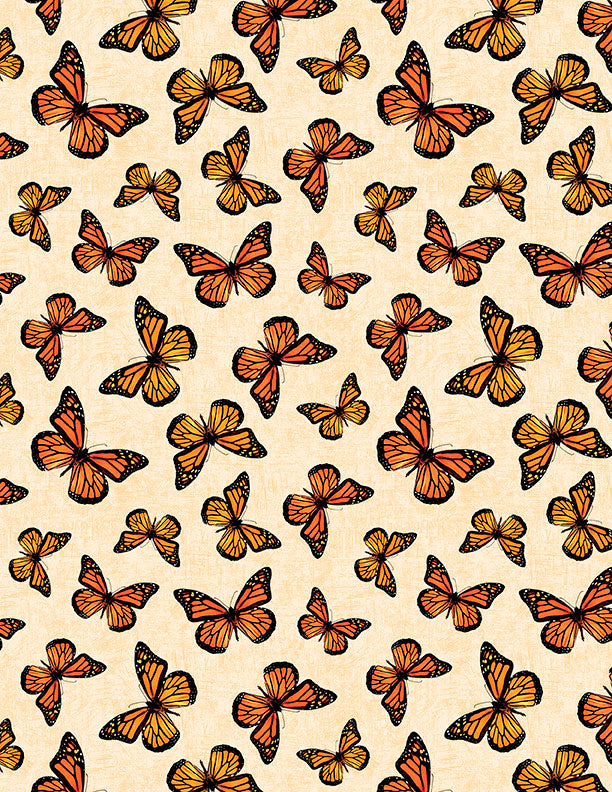 Sunshine Whispers Monarch Butterfly Toss Cream quilting fabric by Wilmington Prints