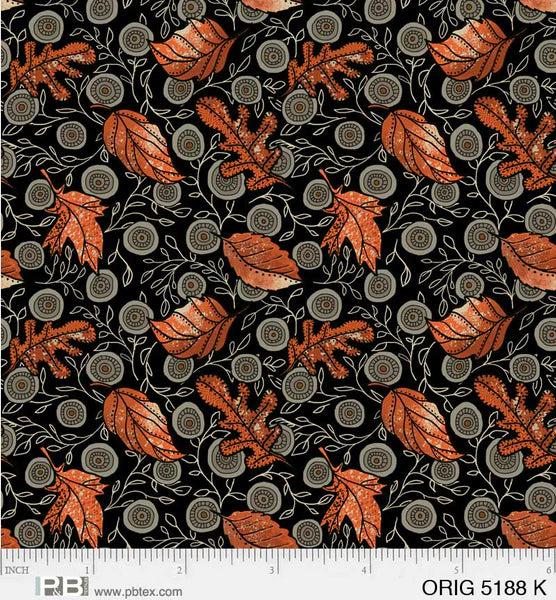 Origins, Leaf Toss-Black Quilting Fabric