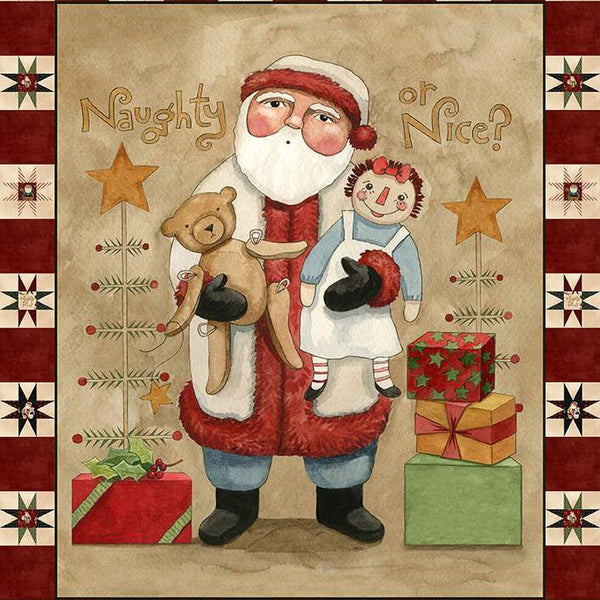 Naughty or Nice Folk Art Santa Panel by Teresa Kogut for Riley Blake Designs