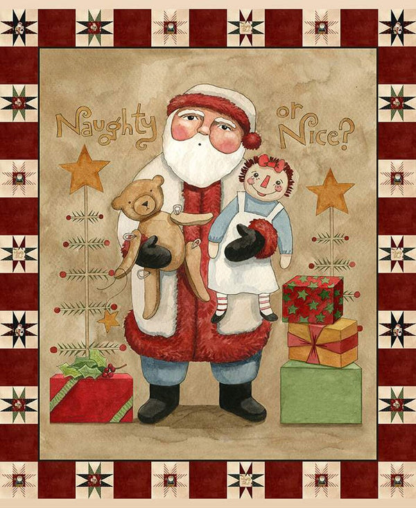 Naughty or Nice Folk Art Santa Panel by Teresa Kogut for Riley Blake Designs