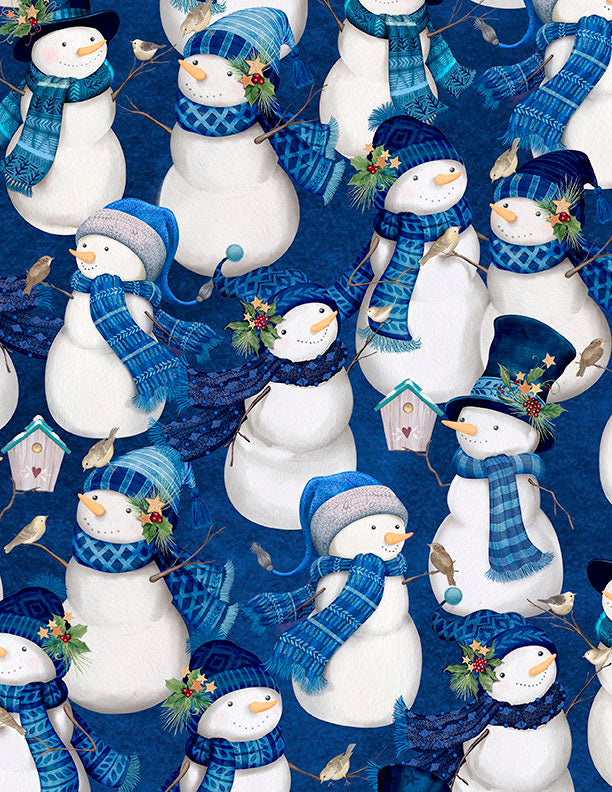 "Packed Snowman Dark Blue" - Fabric by the 1/4 Yard