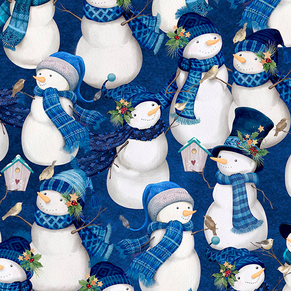 "Packed Snowman Dark Blue" - Fabric by the 1/4 Yard