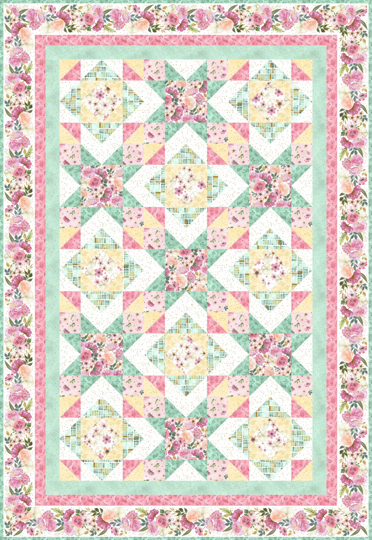 Peony Blossoms Throw Quilt by Lakeside Art Studio