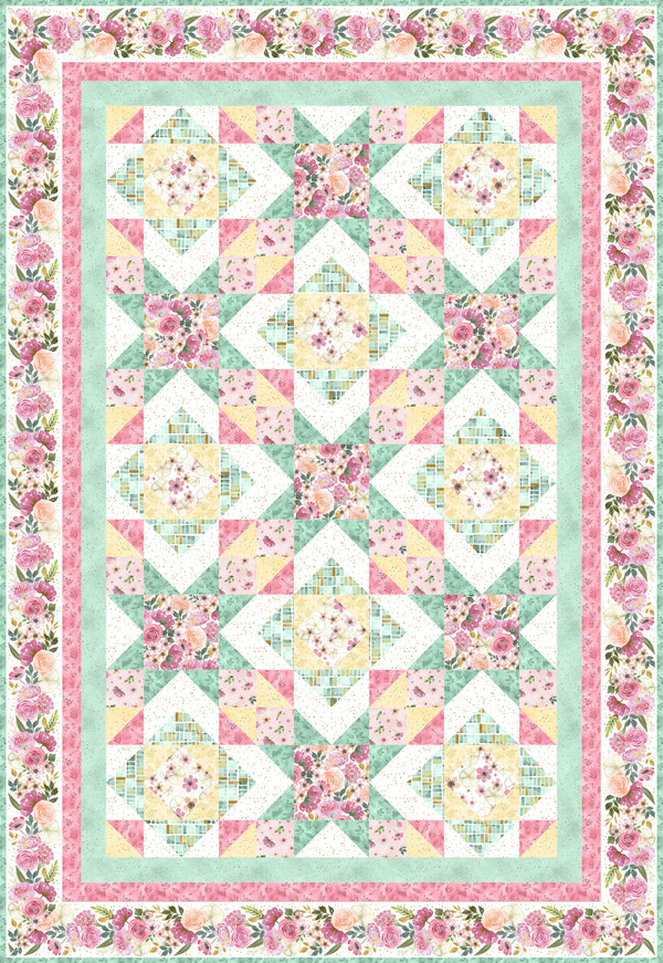 Peony Blossoms Throw Quilt by Lakeside Art Studio