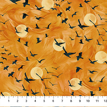"Raven’s Call" - "Flying Ravens Orange" - Fabric by the 1/4 Yard