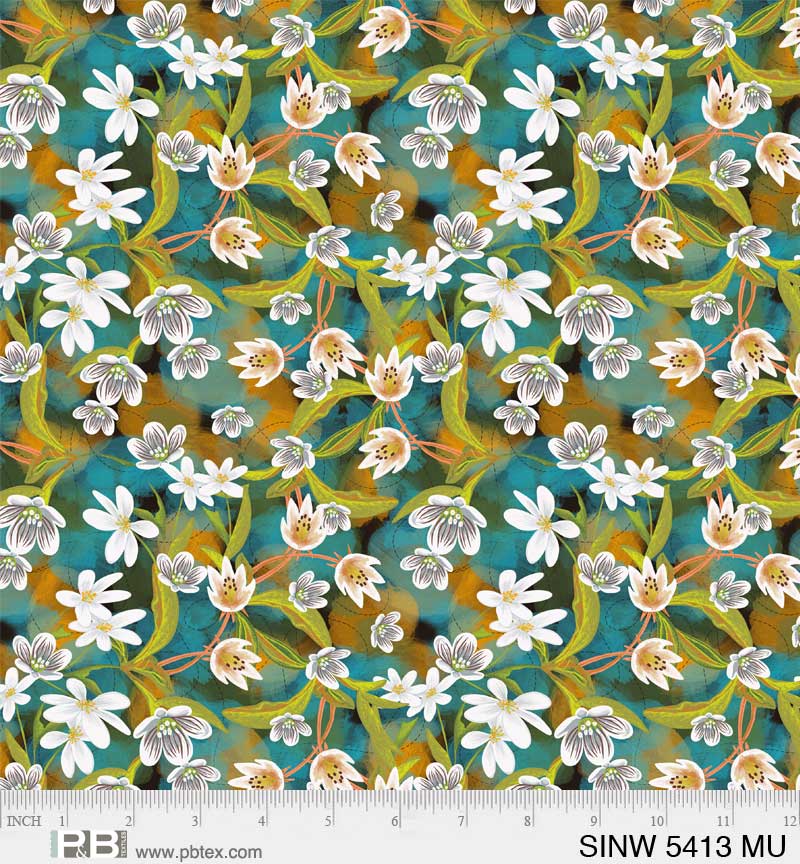 Spring in the Northwoods, Tiny White Woodland Flowers Quilting Fabric