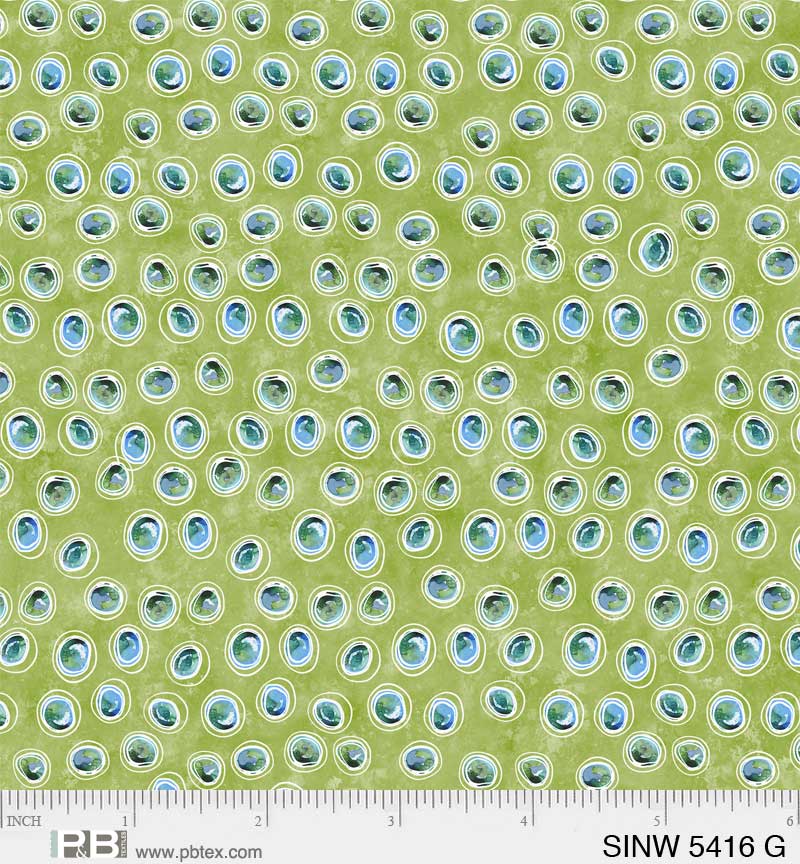 Spring in the Northwoods, Water Droplets-Green Quilting Fabric