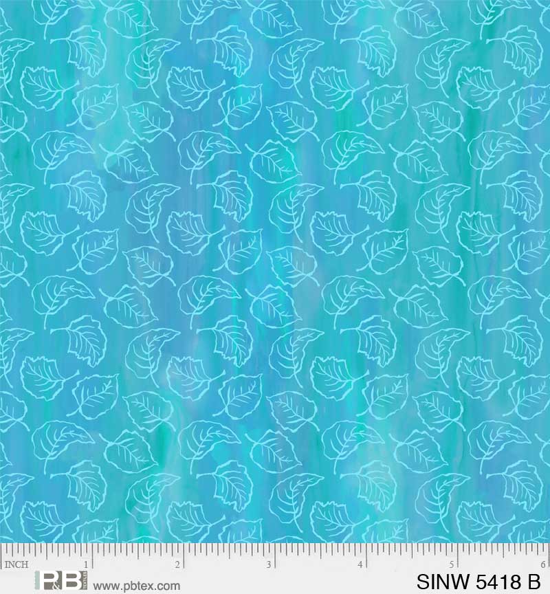 Spring in the Northwoods, White Leaves-Blue Quilting Fabric
