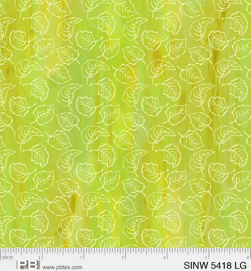 Spring in the Northwoods, White Leaves-Green Quilting Fabric
