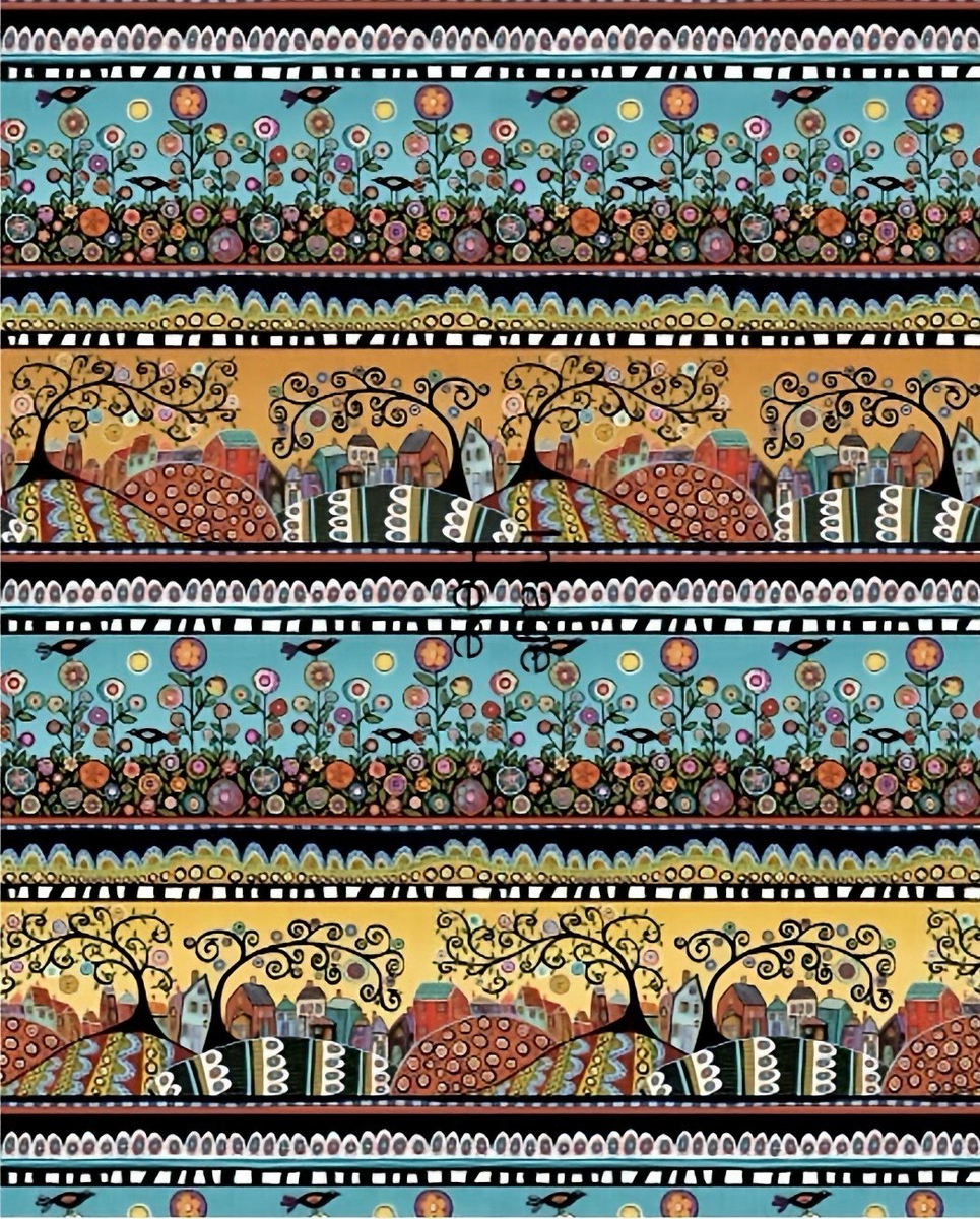 Folkscapes Fantasy Border Stripe Fabric by the 1/4 Yard
