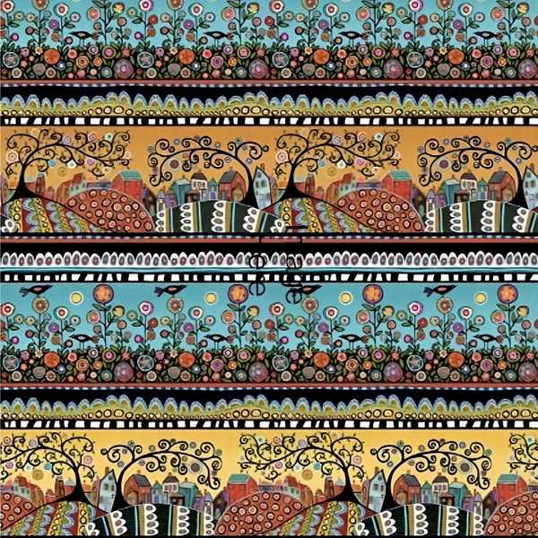 Folkscapes Fantasy Border Stripe Fabric by the 1/4 Yard