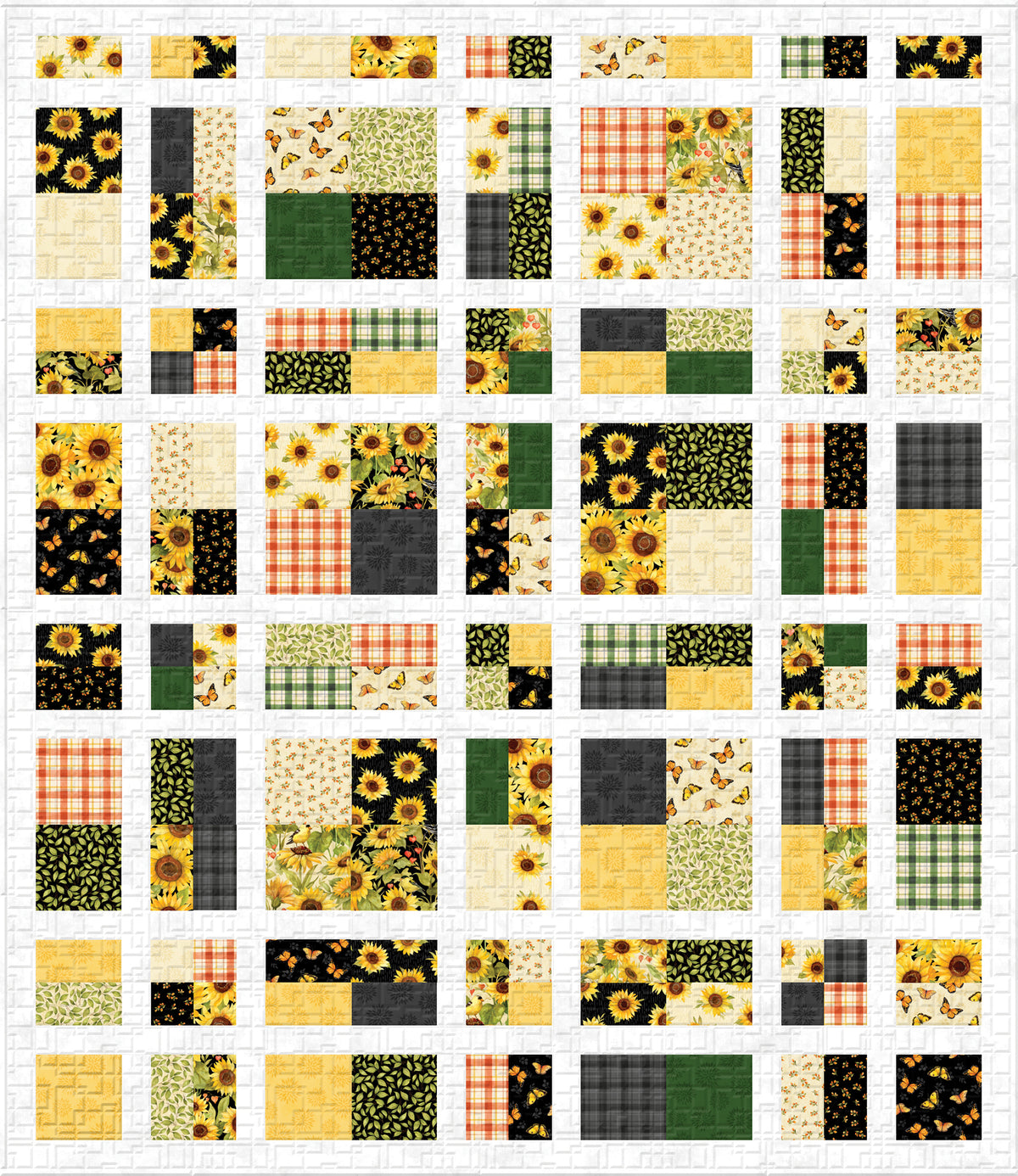 Sunflower Splendor Full-Size Quilt Kit | Plaid Sash-ay Pattern | Limited Edition