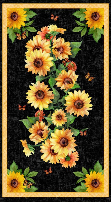 Sunshine Whispers 24 x 44 inch sunflower and butterfly fabric panel by Wilmington Prints